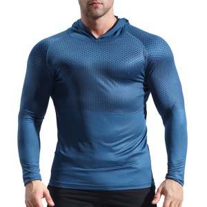 Running, bodybuilding, sweating and quick drying clothes, tight fitting long sleeved hooded fitness suit for men