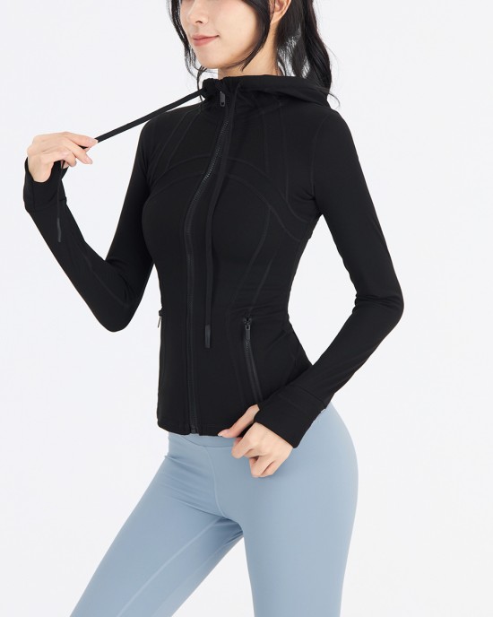 Autumn/Winter Yoga Suit Women's Hooded Jacket Sports Quick Drying Coat Slim Fit Long sleeved Sports Suit Top Equipment Fitness Suit