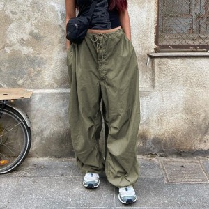 New European and American Spicy Girl Workwear Elastic Strap Drawstring Fashion Low Waist Wide Leg Casual Pants