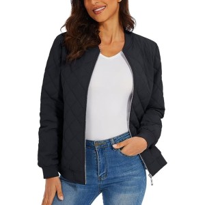 Jacket fashion solid color round neck long sleeve zipper casual commuter jacket women