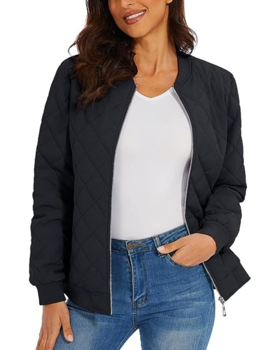 Jacket fashion solid color round neck long sleeve zipper casual commuter jacket women