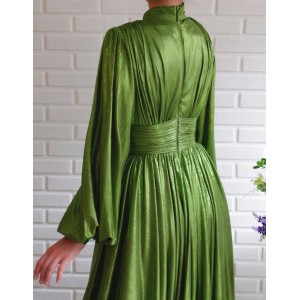 New 2024 spring and summer fashion color waist hanging neck swinging sexy avocado green dress long skirt.