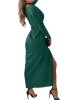 Sexy V-neck solid color long sleeve slit dress