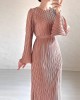 Fall New Fashion Round Neck Flared Sleeve Threaded Long Sleeve Package Hip Dress Long Dress