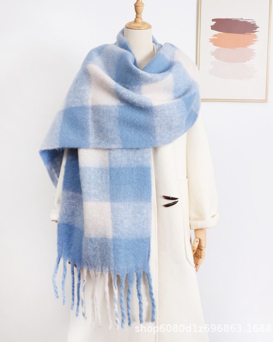 Imitation cashmere scarf women's new plaid student tassel shawl double-sided matching color collar