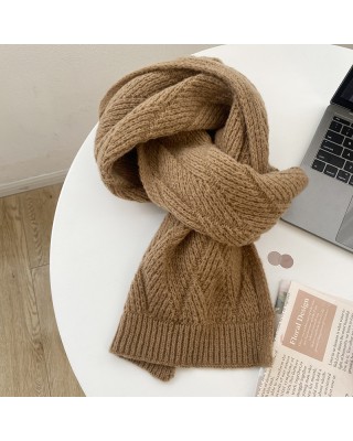 Women's warm solid color knitted wool herringbone thick scarf