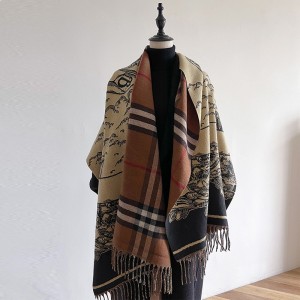 Classic plaid warhorse scarf with double-sided imitation cashmere warm women's shawl