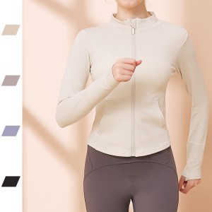 2024 Spring and Summer Seamless Yoga Wear Tops Long Sleeve Fashion Standing Collar Solid Color Slim Outdoor Sports Zipper Jacket Women