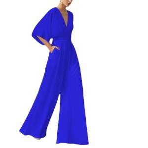 Solid color fashion jumpsuit in spring and summer, inclined waist and commuter jumpsuit.