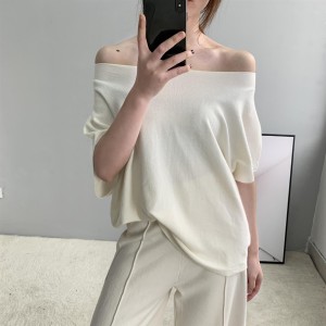 One shoulder knitted short sleeved temperament women's fashion commuting ladies wear women's T-shirts