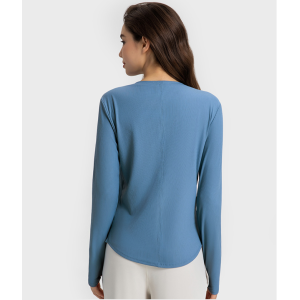 Vertical ribbed front collar sports long sleeve feminine casual home running yoga wear